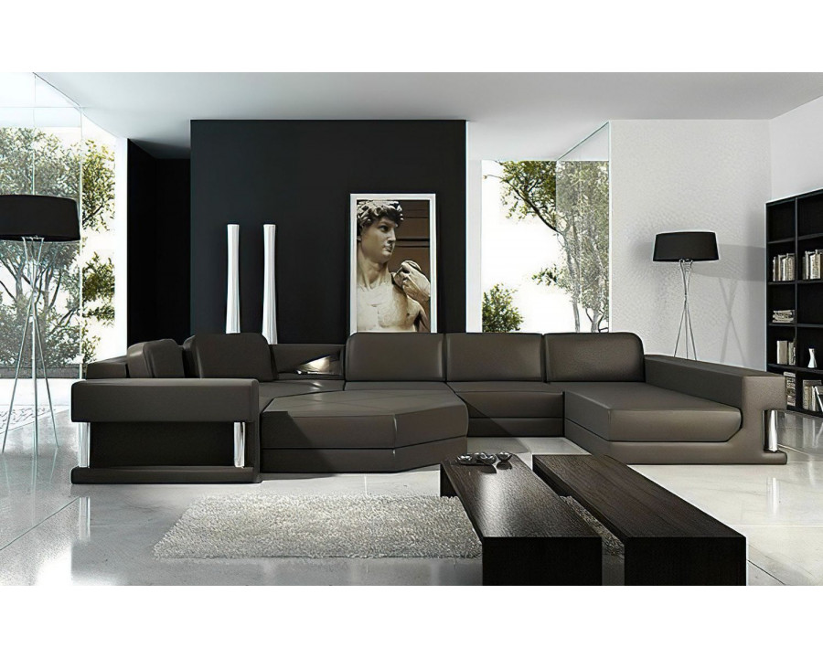 Jubilee Stoughton Right Hand Facing Sectional with Ottoman - Black, Bonded Leather