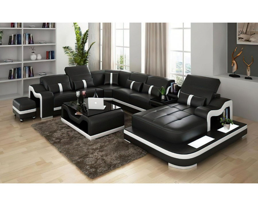 Jubilee Sydney Large Right Hand Facing Sectional with Side Table - Black/White, Bonded Leather