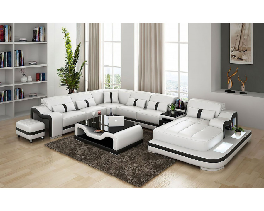 Jubilee Sydney Large Right Hand Facing Sectional with Side Table - White/Black, Bonded Leather