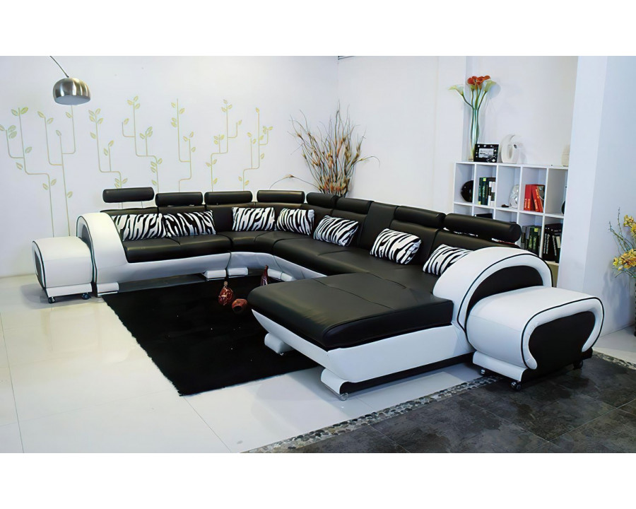 Jubilee Angle Right Hand Facing Sectional with Adjustable Headrest - Black/White, Bonded Leather