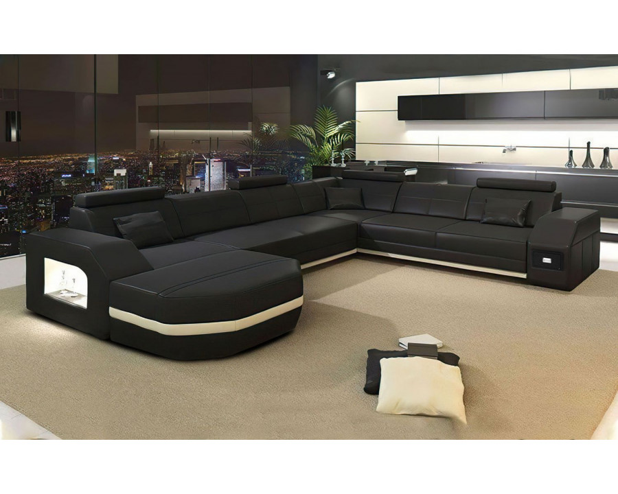 Jubilee Bolinger Right Hand Facing Sectional with Storage - Black/White, Bonded Leather