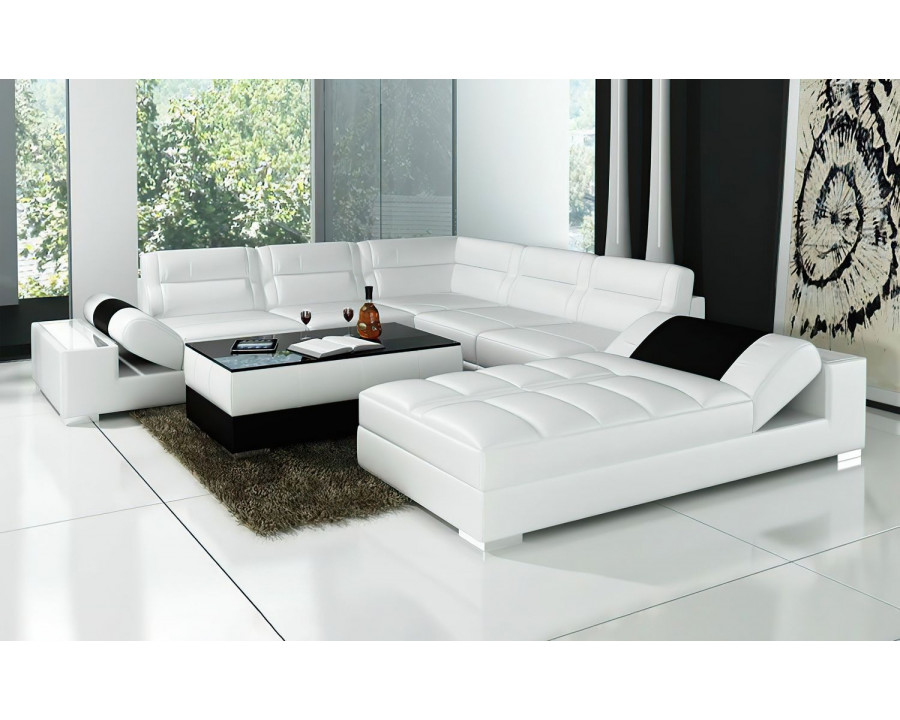 Jubilee Thataway Modern Right Hand Facing Sectional with Storage - White/Black, Bonded Leather