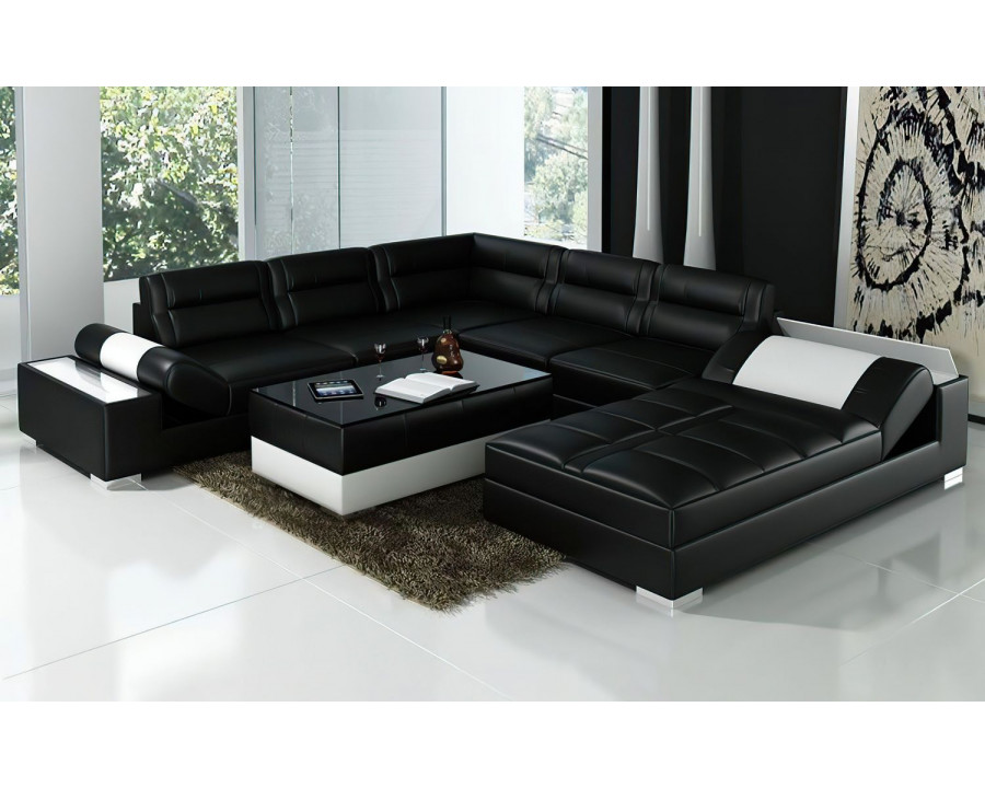 Jubilee Thataway Modern Right Hand Facing Sectional with Storage - Black/White, Bonded Leather