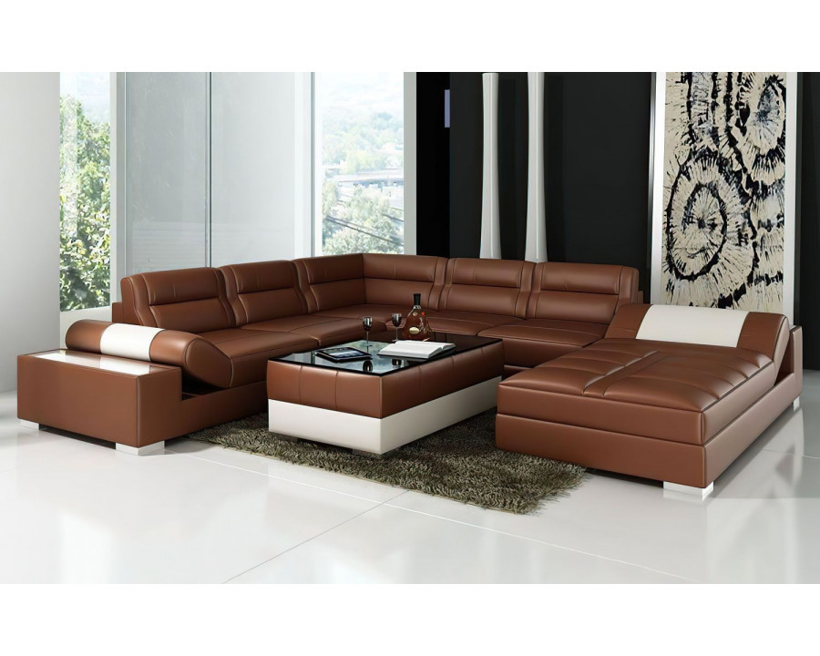 Jubilee Thataway Modern Right Hand Facing Sectional with Storage - Brown/White, Bonded Leather