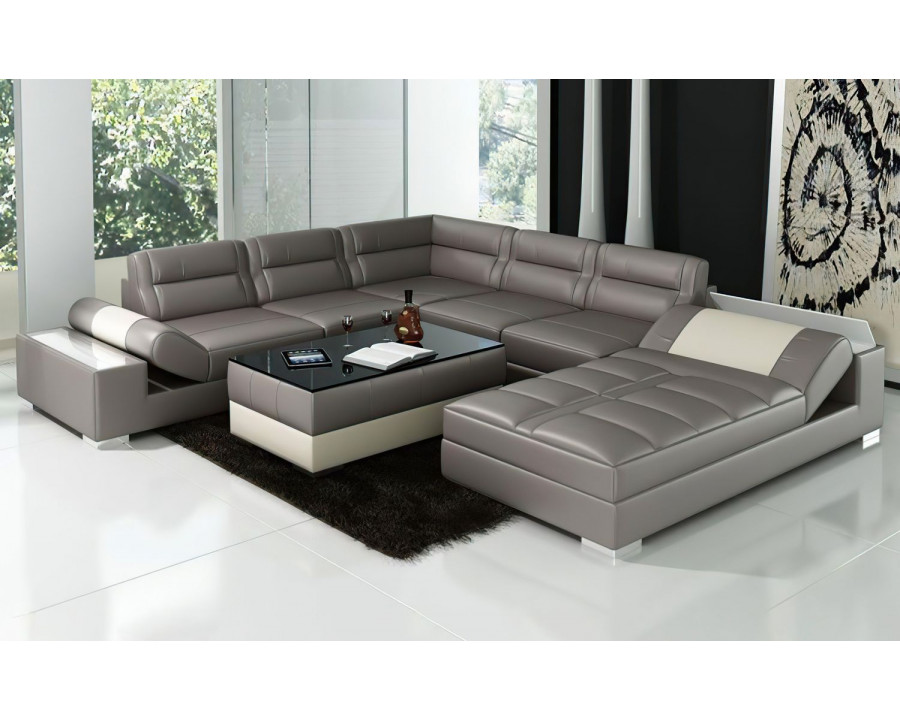 Jubilee Thataway Modern Right Hand Facing Sectional with Storage - Gray/White, Bonded Leather