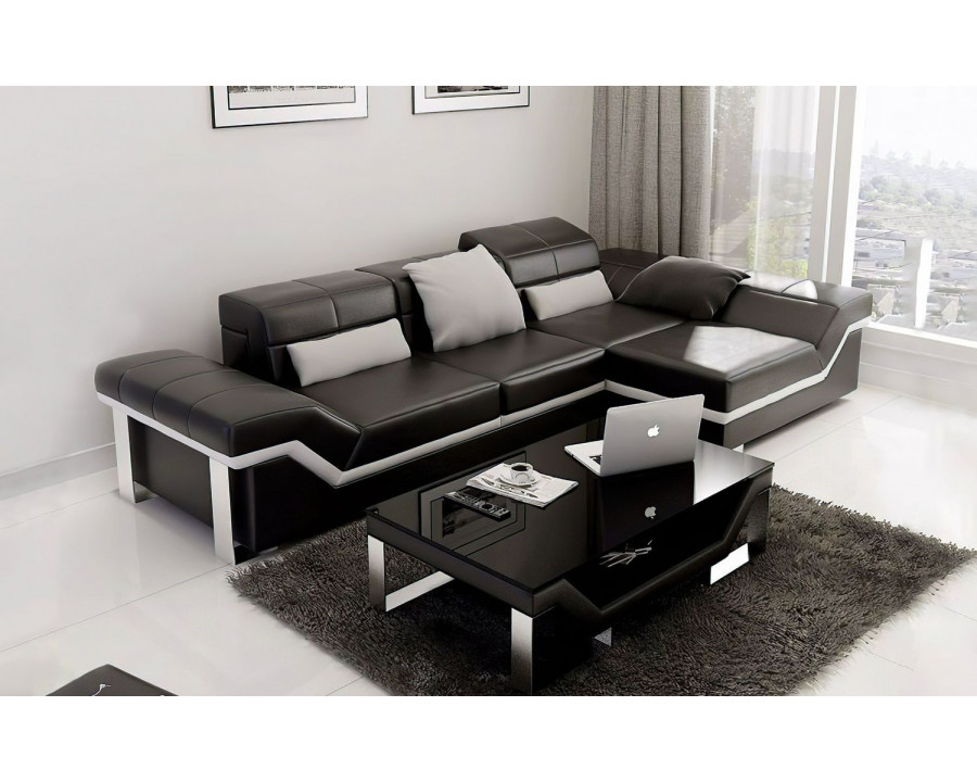 Jubilee Gracia Right Hand Facing Sectional Sofa with Chaise - Black/White, Bonded Leather