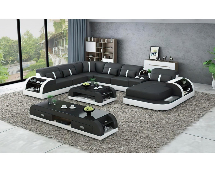 Jubilee Blaylock Modern Right Hand Facing Sectional Sofa with Led - Black/White, Bonded Leather