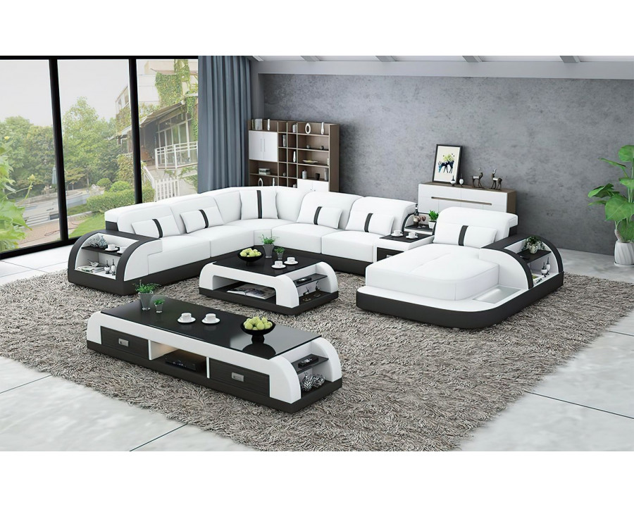 Jubilee Blaylock Modern Right Hand Facing Sectional Sofa with Led - White/Black, Bonded Leather