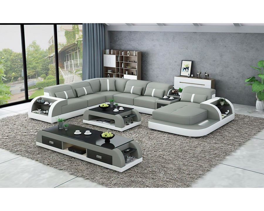 Jubilee Blaylock Modern Right Hand Facing Sectional Sofa with Led - Gray/White, Bonded Leather