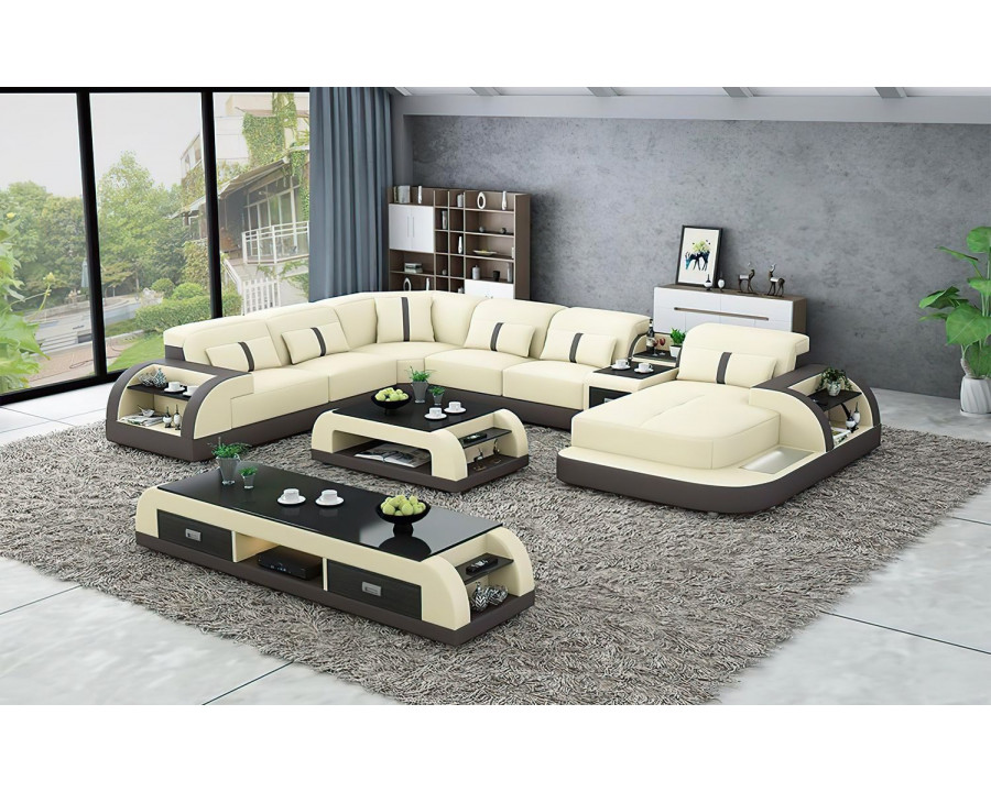 Jubilee Blaylock Modern Right Hand Facing Sectional Sofa with Led - Beige/Dark Brown, Bonded Leather