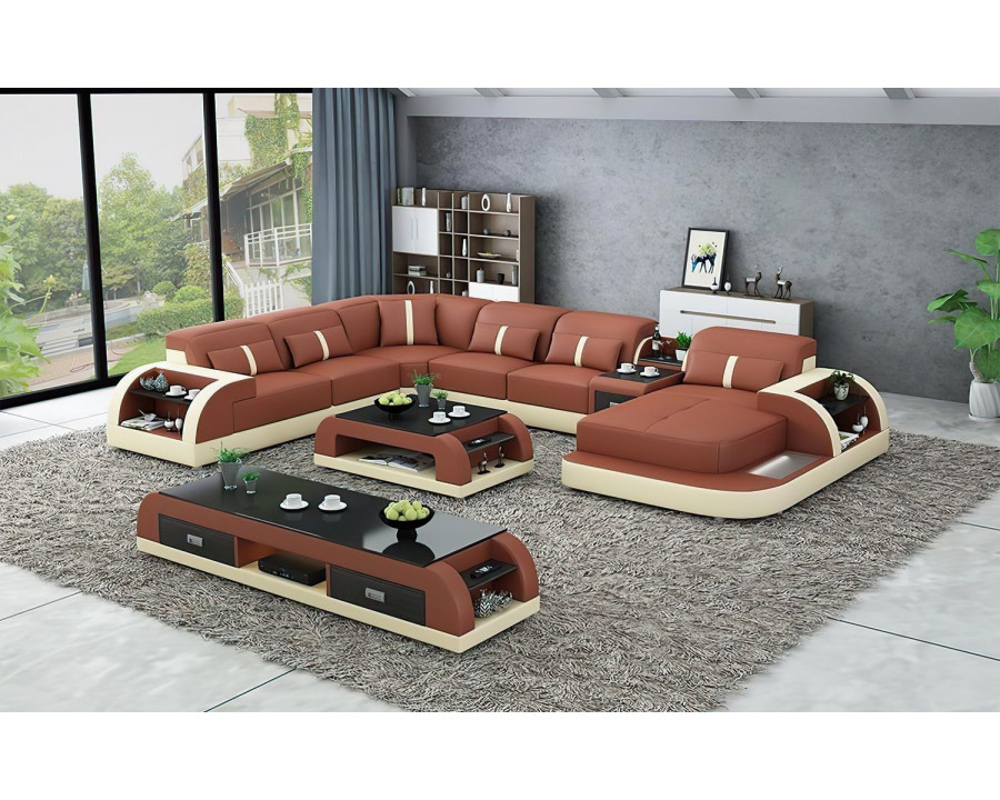 Jubilee Blaylock Modern Right Hand Facing Sectional Sofa with Led - Brown/Beige, Bonded Leather