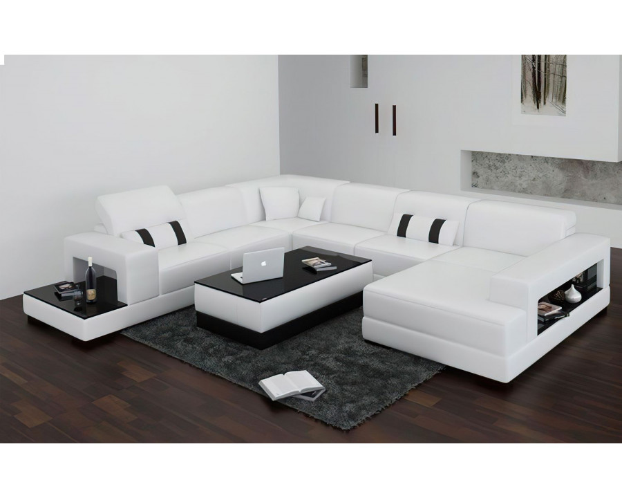 Jubilee Whitman Modern Right Hand Facing Sectional with Chaise - White/Black, Bonded Leather