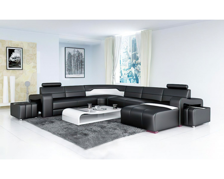 Jubilee Sunnydale Large Right Hand Facing Sectional with Ottomans - Black/White, Bonded Leather