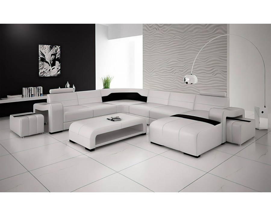 Jubilee Sunnydale Large Right Hand Facing Sectional with Ottomans - White/Black, Bonded Leather