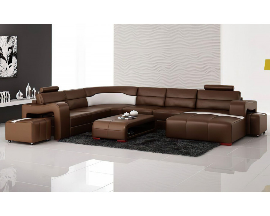 Jubilee Sunnydale Large Right Hand Facing Sectional with Ottomans - Brown/White, Bonded Leather