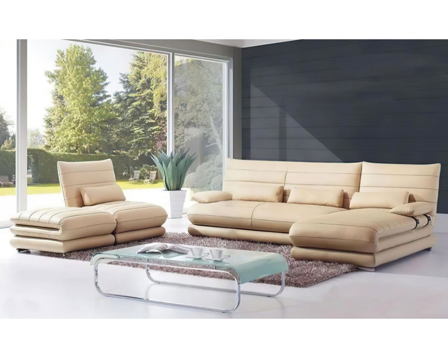 Jubilee Montgomery Right Hand Facing Sectional with Ottoman - Beige, Bonded Leather