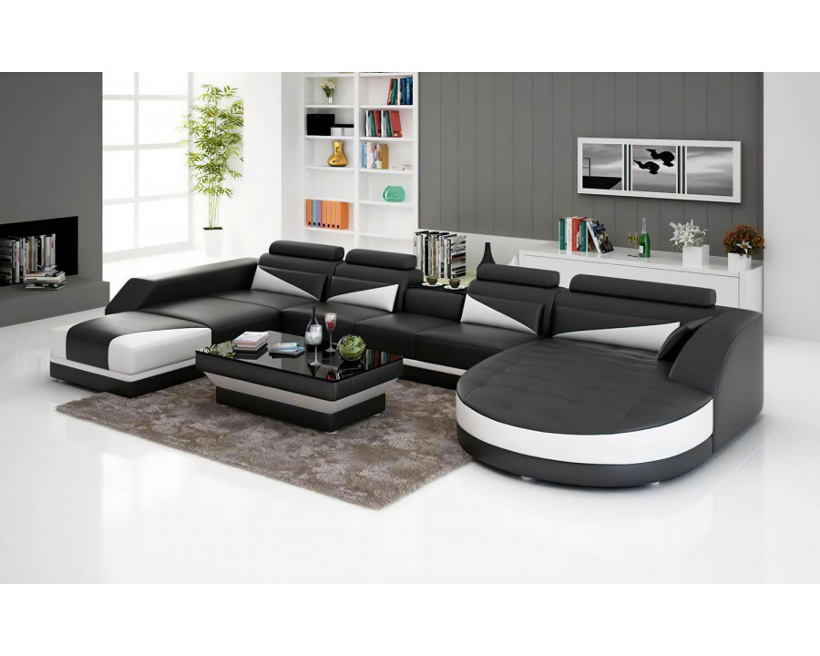 Jubilee Lilo Right Hand Facing Sectional with Shape Chaise - Black/White, Bonded Leather