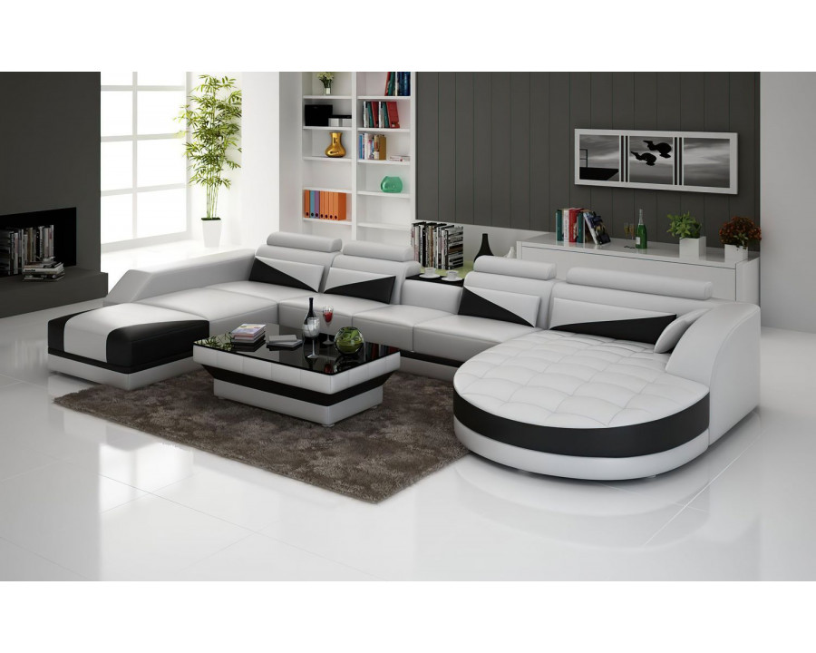 Jubilee Lilo Right Hand Facing Sectional with Shape Chaise - White/Black, Bonded Leather