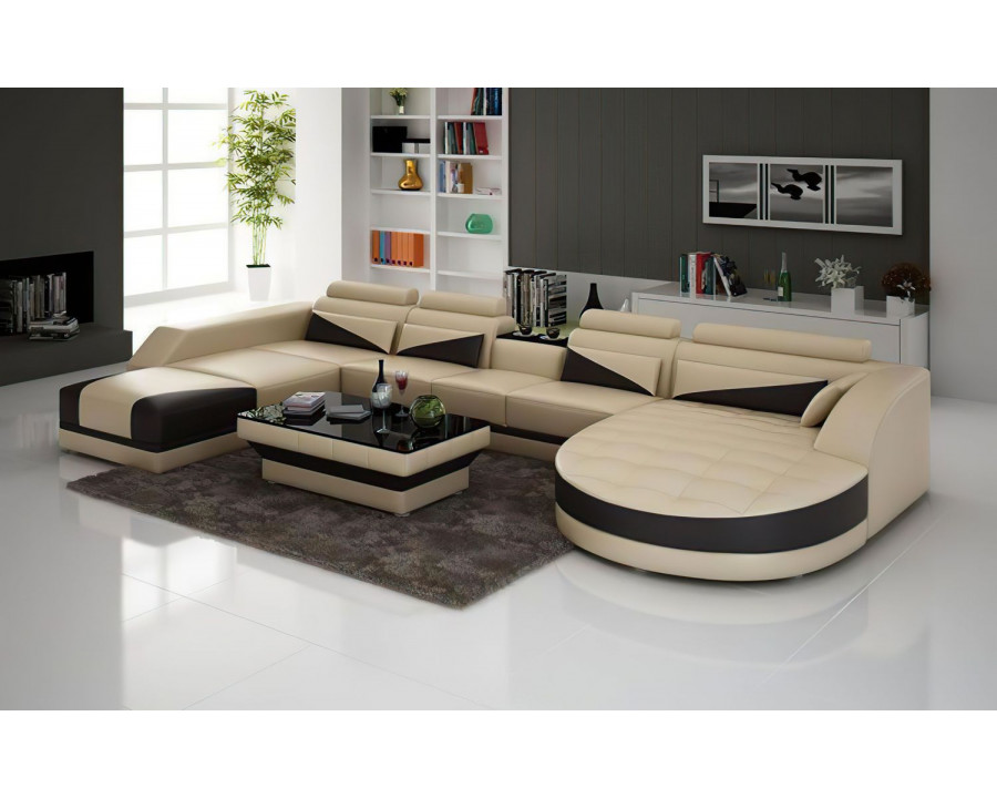 Jubilee Lilo Right Hand Facing Sectional with Shape Chaise - Beige/Dark Brown, Bonded Leather