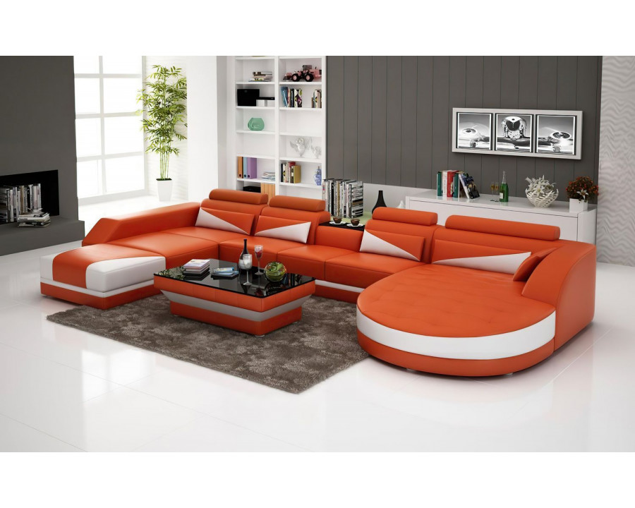 Jubilee Lilo Right Hand Facing Sectional with Shape Chaise - Orange/White, Bonded Leather