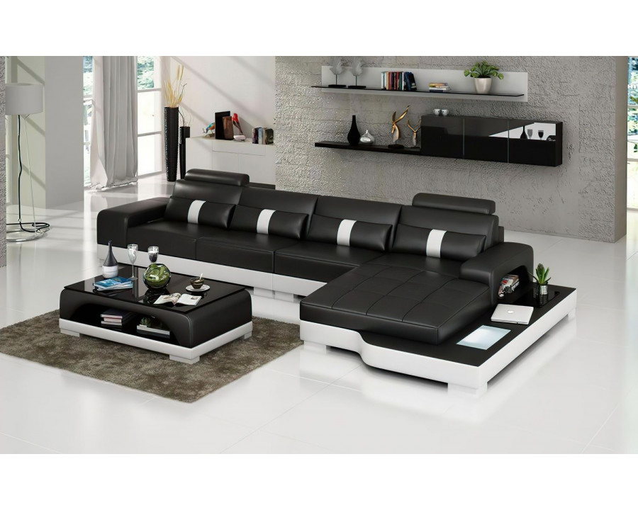 Jubilee Kendrick Right Hand Facing Sectional with Adjustable Headrest - Black/White, Bonded Leather