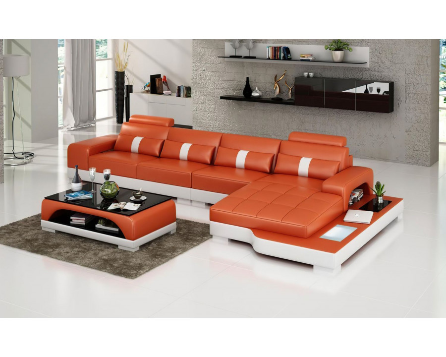 Jubilee Kendrick Right Hand Facing Sectional with Adjustable Headrest - Orange/White, Bonded Leather