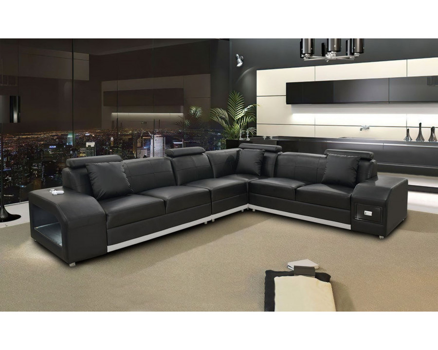 Jubilee Giada Right Hand Facing Sectional with Leds - Black/White, Bonded Leather