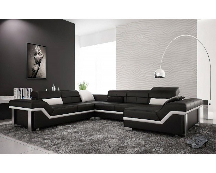 Jubilee Pivot Large Right Hand Facing Sectional with Adjustable Headrest - Black/White, Bonded Leather