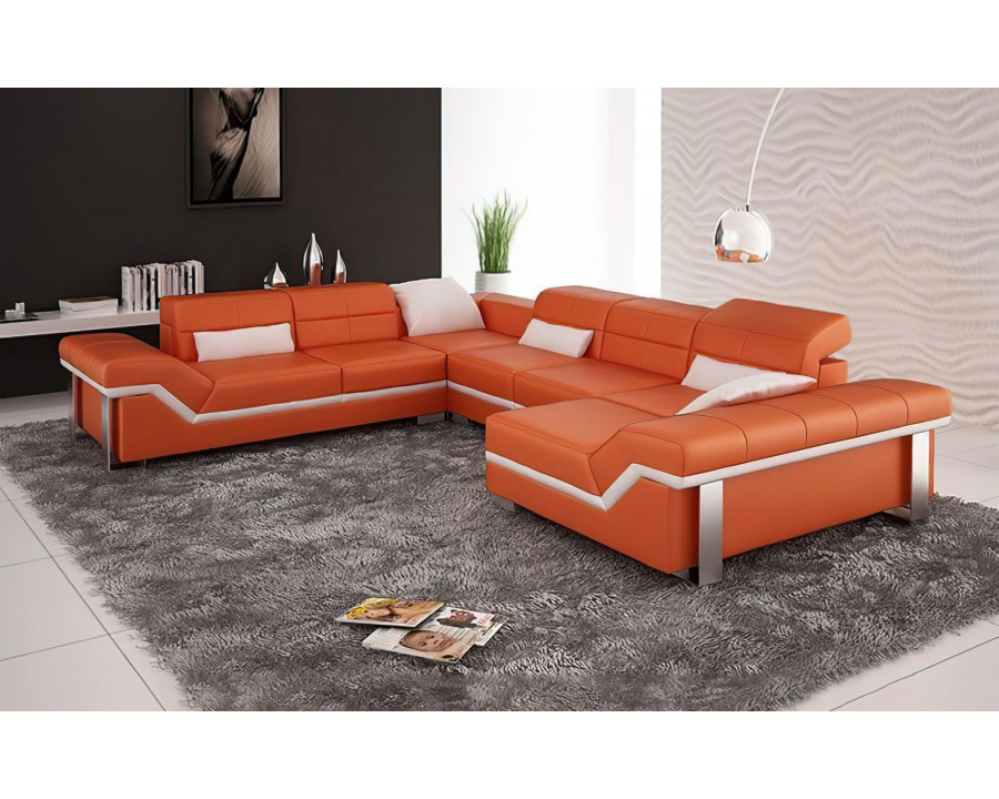 Jubilee Pivot Large Right Hand Facing Sectional with Adjustable Headrest - Orange/White, Bonded Leather