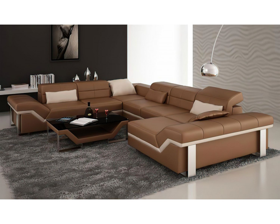 Jubilee Pivot Large Right Hand Facing Sectional with Adjustable Headrest - Brown/Beige, Bonded Leather