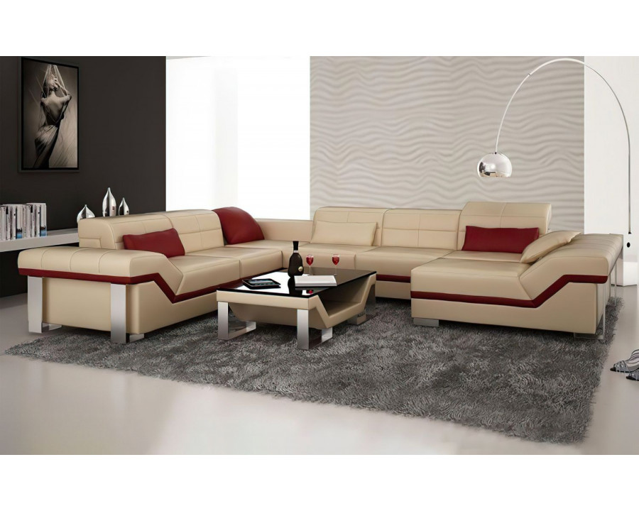 Jubilee Pivot Large Right Hand Facing Sectional with Adjustable Headrest - Beige/Red, Bonded Leather