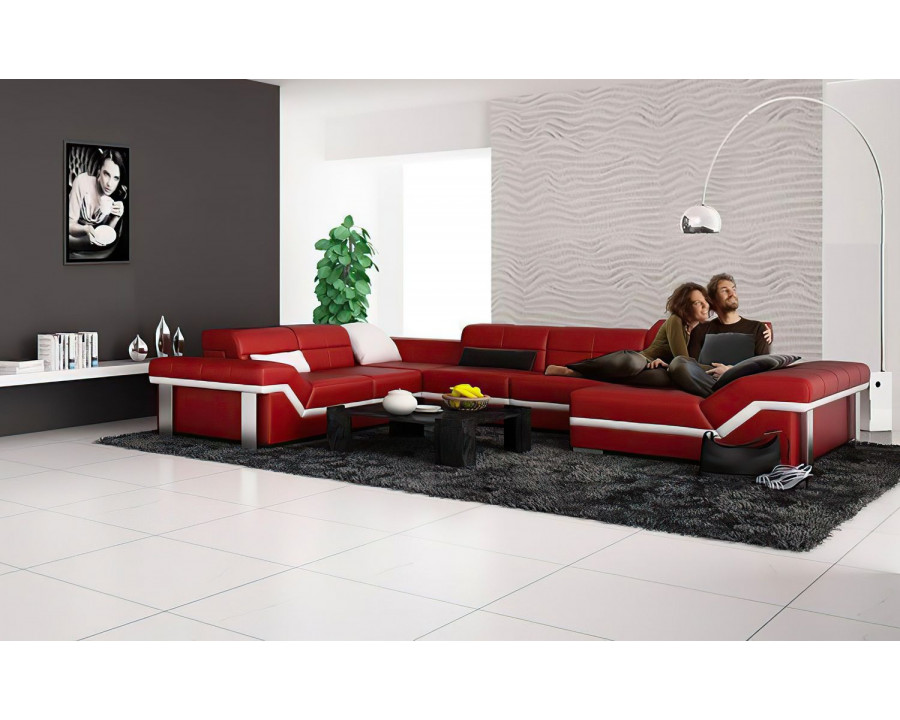 Jubilee Pivot Large Right Hand Facing Sectional with Adjustable Headrest - Red/White, Bonded Leather