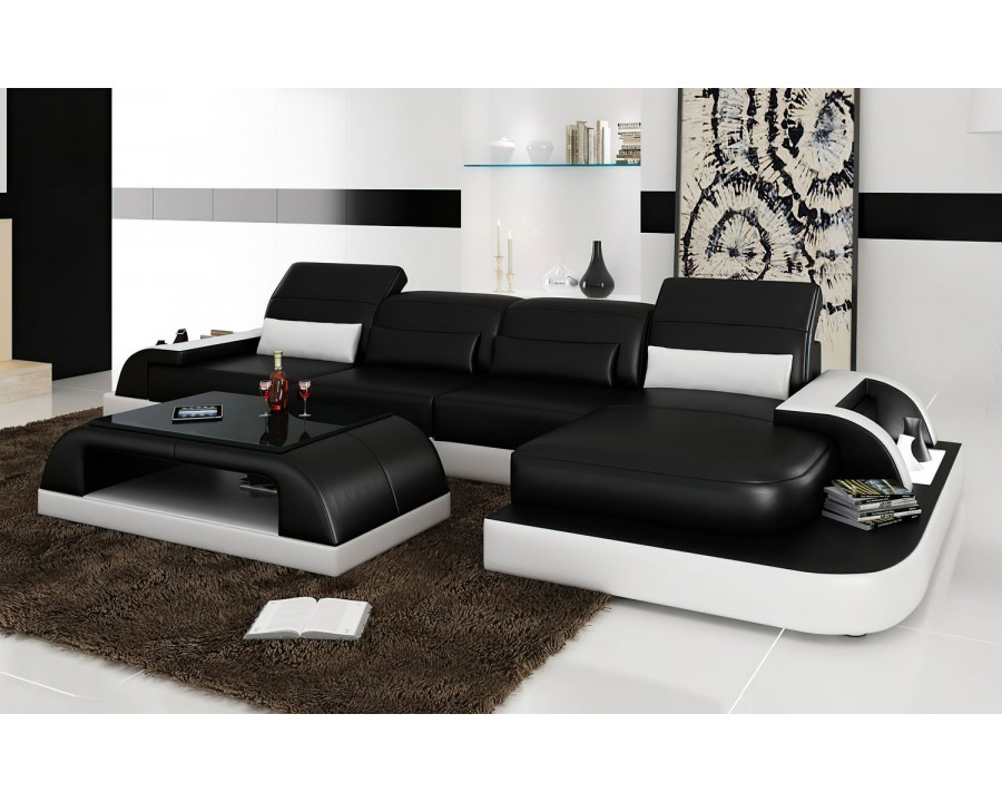 Jubilee Brosnan Right Hand Facing Sectional with Led - Black/White, Bonded Leather