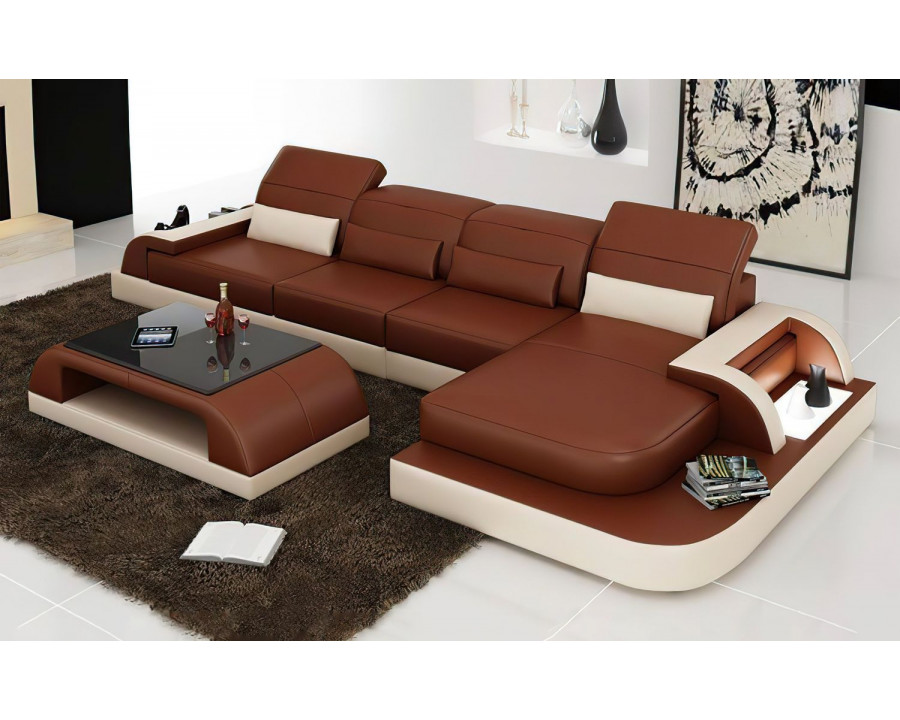 Jubilee Brosnan Right Hand Facing Sectional with Led - Brown/Beige, Bonded Leather