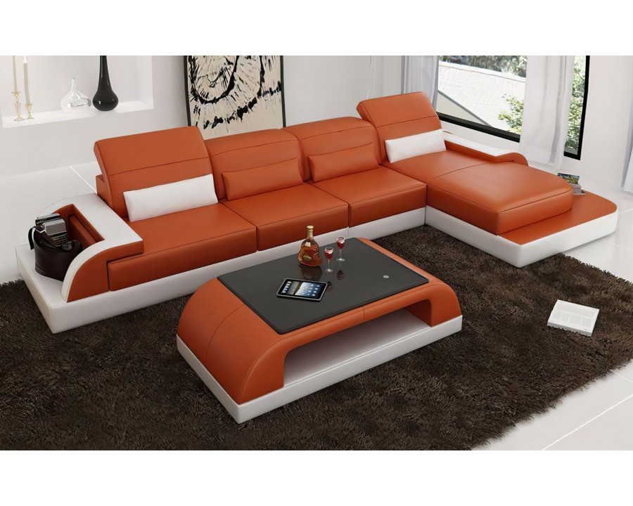 Jubilee Brosnan Right Hand Facing Sectional with Led - Orange/White, Bonded Leather