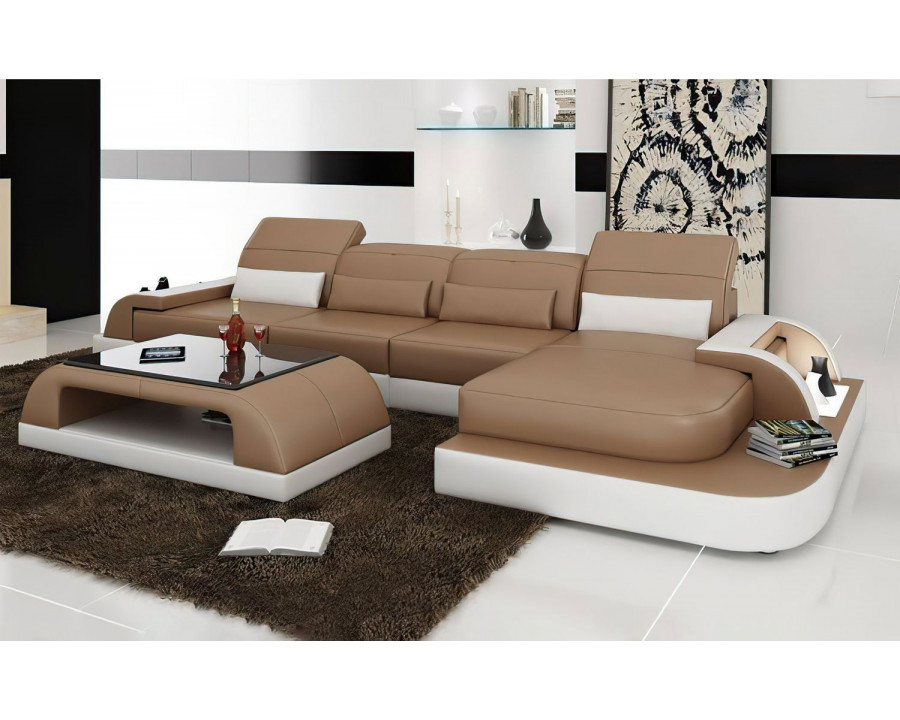 Jubilee Brosnan Right Hand Facing Sectional with Led - Tan/White, Bonded Leather