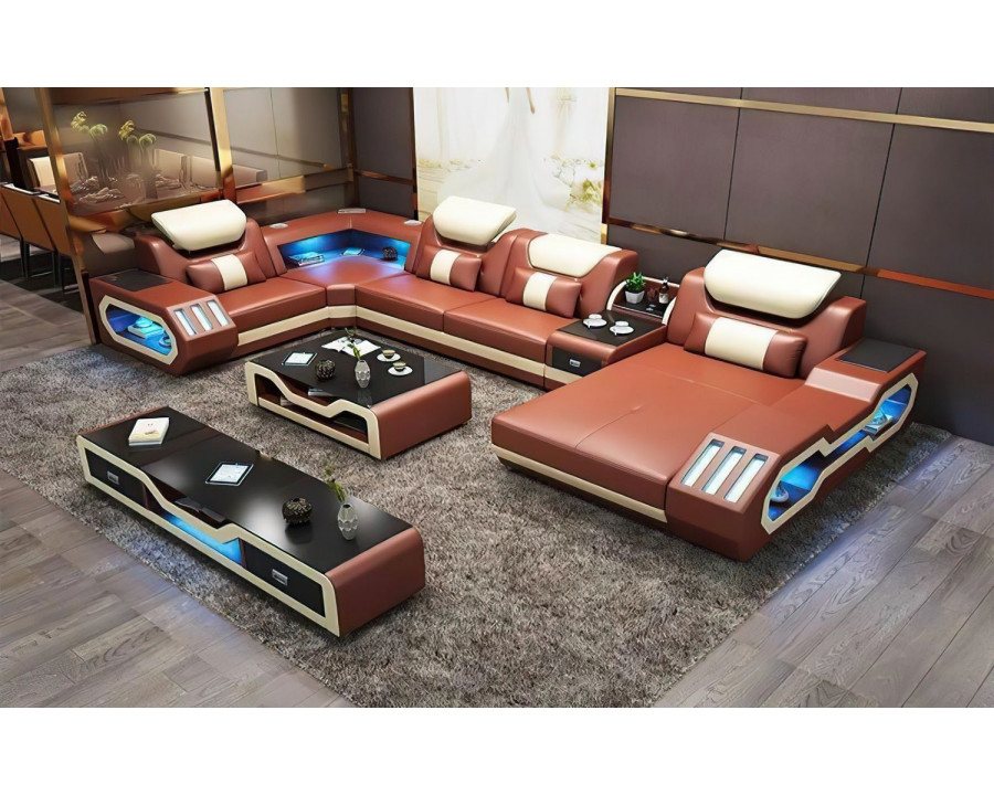 Jubilee Bigelow Right Hand Facing Sectional with USB Charger - Brown/Beige, Bonded Leather