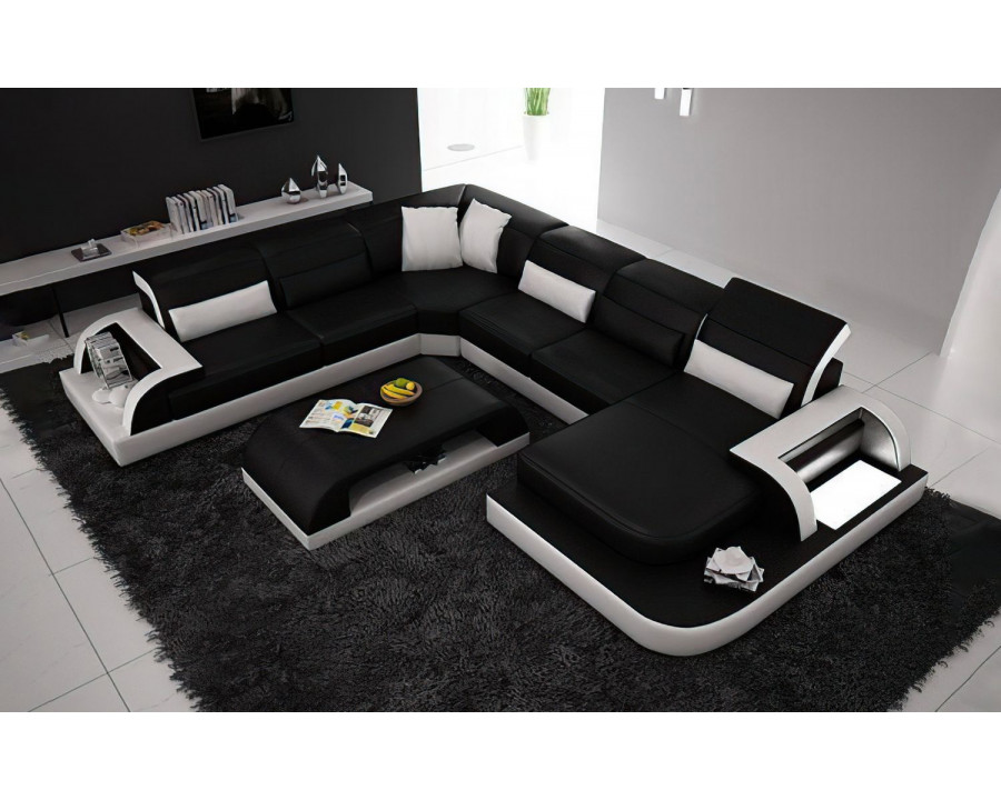 Jubilee Molinaro Right Hand Facing Sectional with Adjustable Headrest - Black/White, Bonded Leather