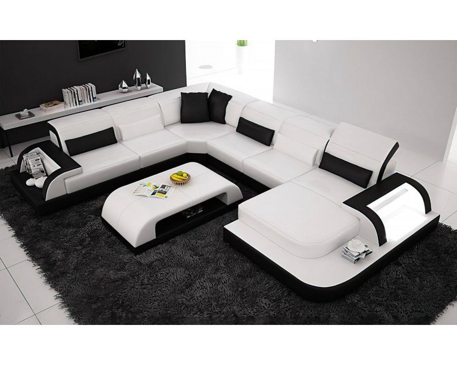 Jubilee Molinaro Right Hand Facing Sectional with Adjustable Headrest - White/Black, Bonded Leather