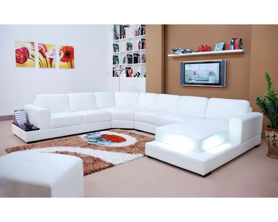 Jubilee Spencer Right Hand Facing Sectional with Led - White, Bonded Leather