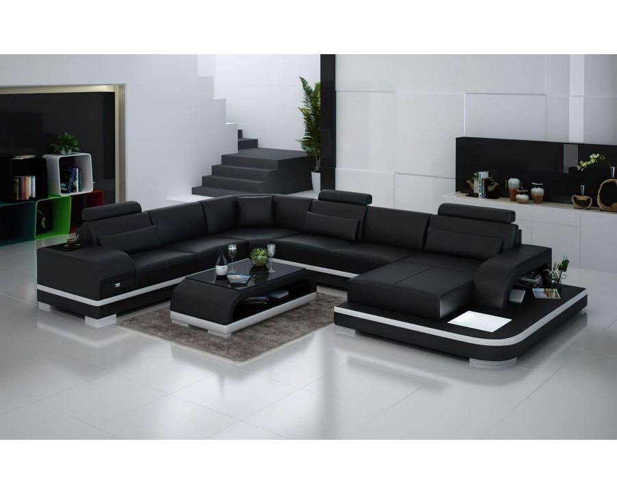 Jubilee Everly Right Hand Facing Sectional with Leds - Black/White, Bonded Leather