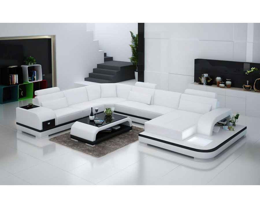 Jubilee Everly Right Hand Facing Sectional with Leds - White/Black, Bonded Leather