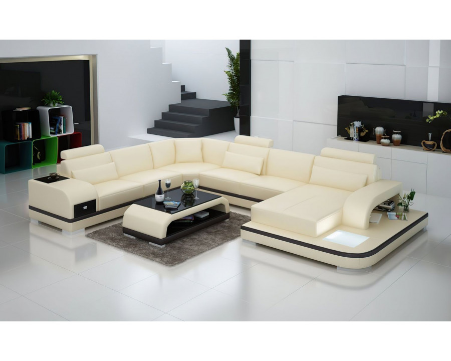 Jubilee Everly Right Hand Facing Sectional with Leds - Cream/Dark Brown, Bonded Leather