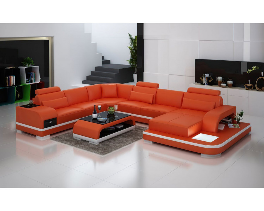 Jubilee Everly Right Hand Facing Sectional with Leds - Orange/White, Bonded Leather