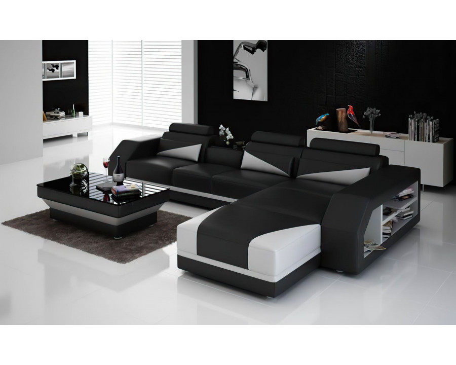 Jubilee Kopp Right Hand Facing Sectional with Storage - Black/White, Bonded Leather