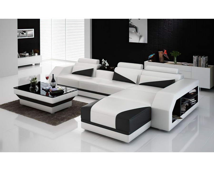 Jubilee Kopp Right Hand Facing Sectional with Storage - White/Black, Bonded Leather