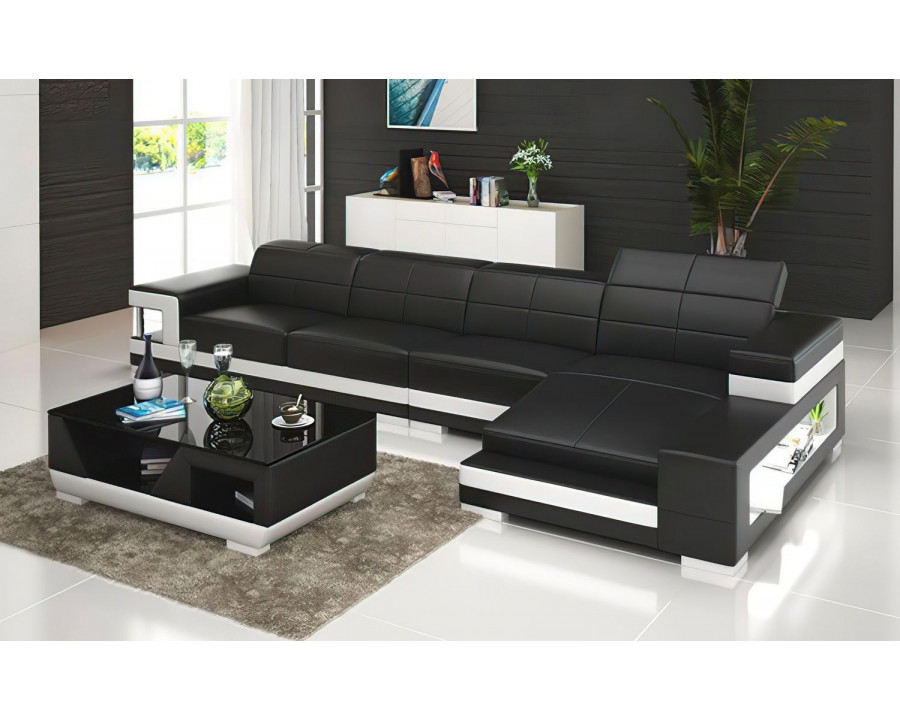 Jubilee Zakary Right Hand Facing Sectional with Storage - Black/White, Bonded Leather