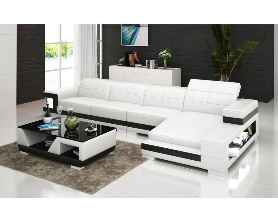 Jubilee Zakary Right Hand Facing Sectional with Storage - White/Black, Bonded Leather