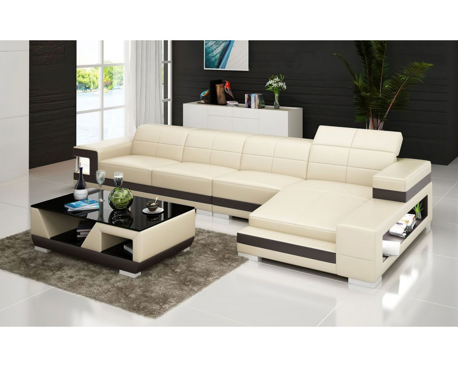 Jubilee Zakary Right Hand Facing Sectional with Storage - Beige/Dark Brown, Bonded Leather