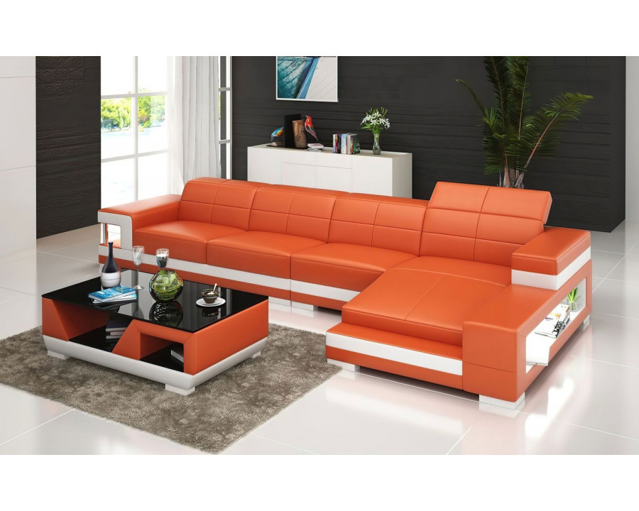 Jubilee Zakary Right Hand Facing Sectional with Storage - Orange/White, Bonded Leather